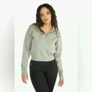 JUSTFAB Half Zip Collared Sweatshirt | Cropped Hoodie Sweater | Green | Size S